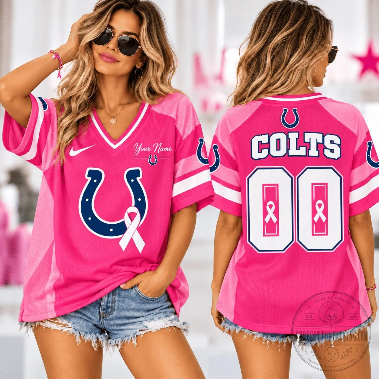 Indianapolis Colts Pink Breast Cancer Awareness Football Jersey for Women