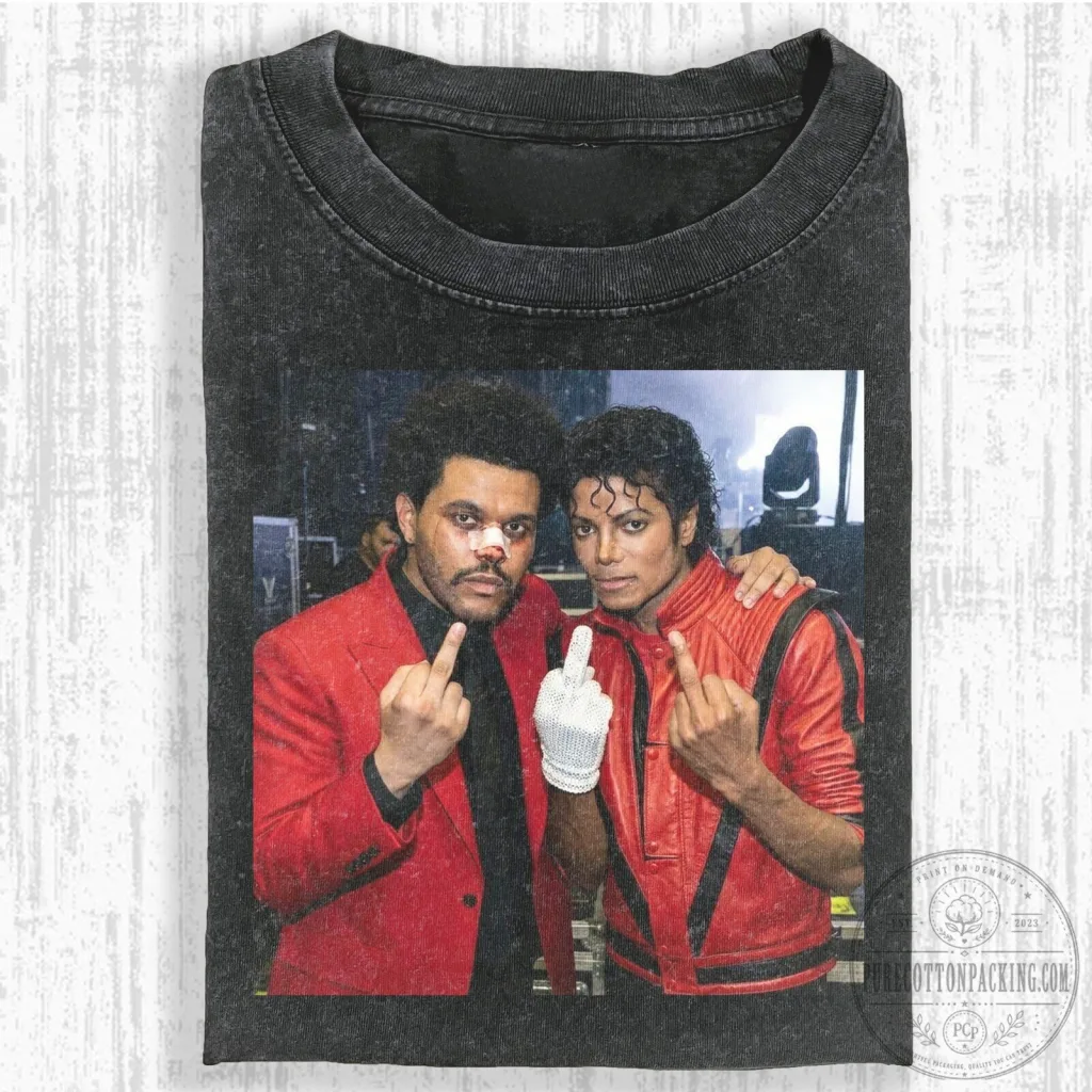 The Weeknd and Michael Jackson Middle Finger Graphic T-Shirt The Weeknd and Michael Jackson Middle Finger Graphic T-Shirt