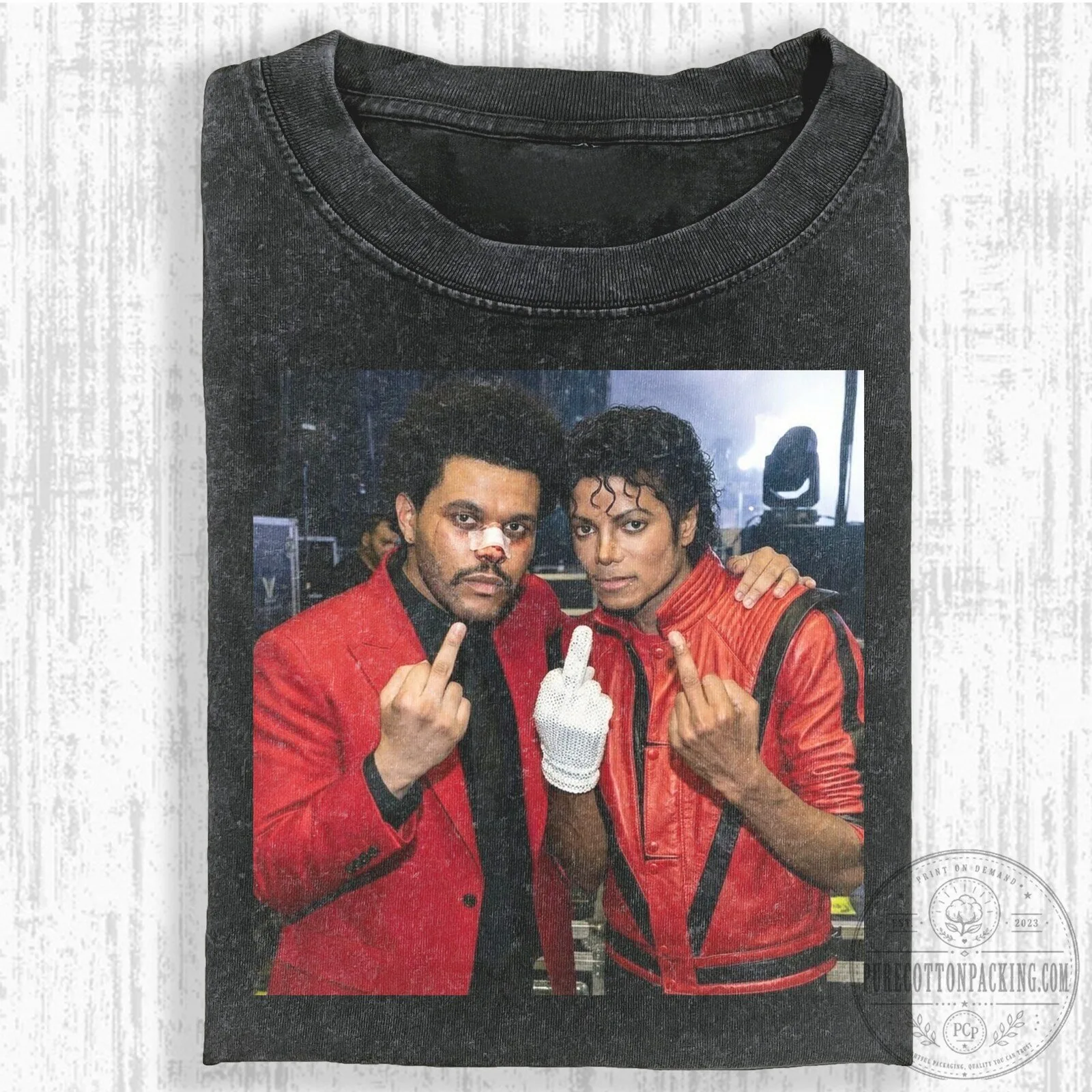 The Weeknd and Michael Jackson Middle Finger Graphic T-Shirt