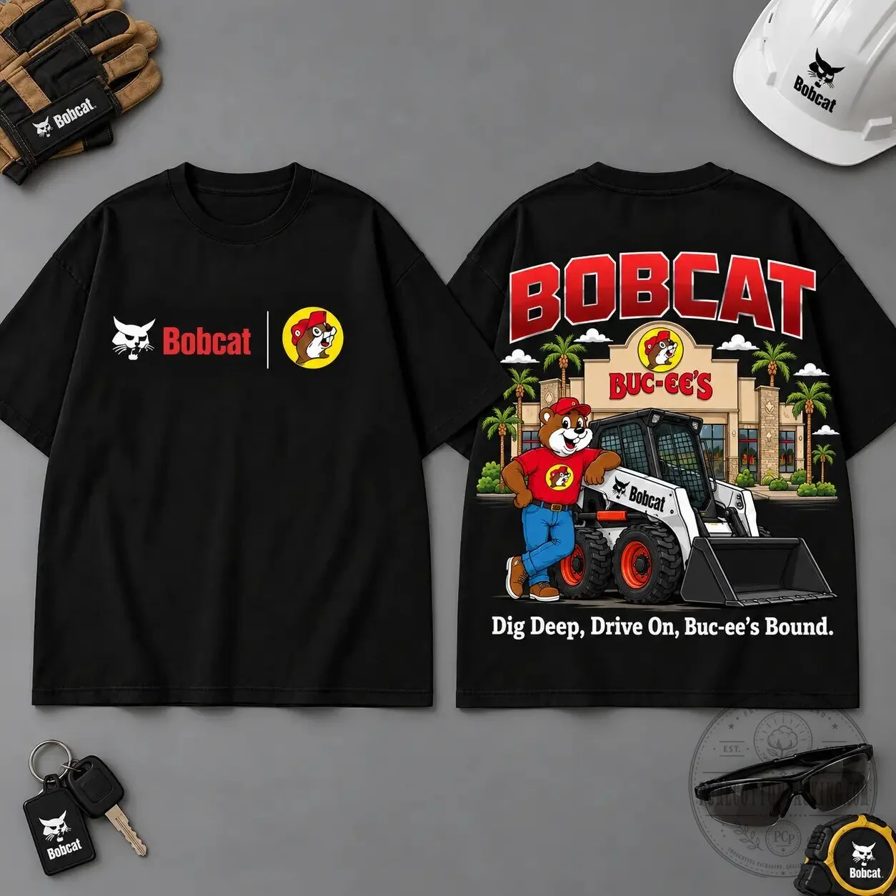 Bobcat Buc-ee's Dig Deep Drive On Heavy Equipment Black T-Shirt 5 bobcat buc ee s dig deep drive on heavy equipment black t shirt featured