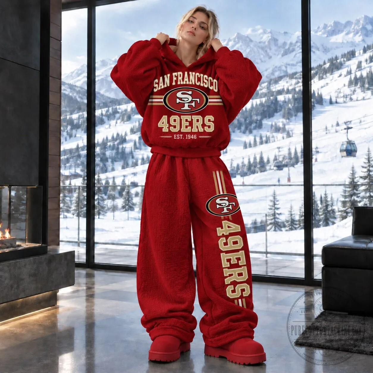 San Francisco 49ers NFL Football Team Red Cozy Hoodie and Sweatpants Set