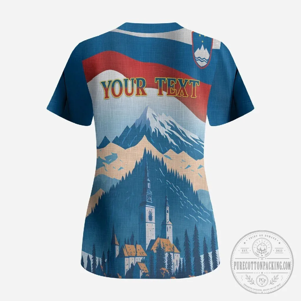 Slovenia Independence Day Lake Bled Julian Alps Landscape V-Neck Scrub Top 5 Slovenia Independence Day Lake Bled Julian Alps Landscape V-Neck Scrub Top