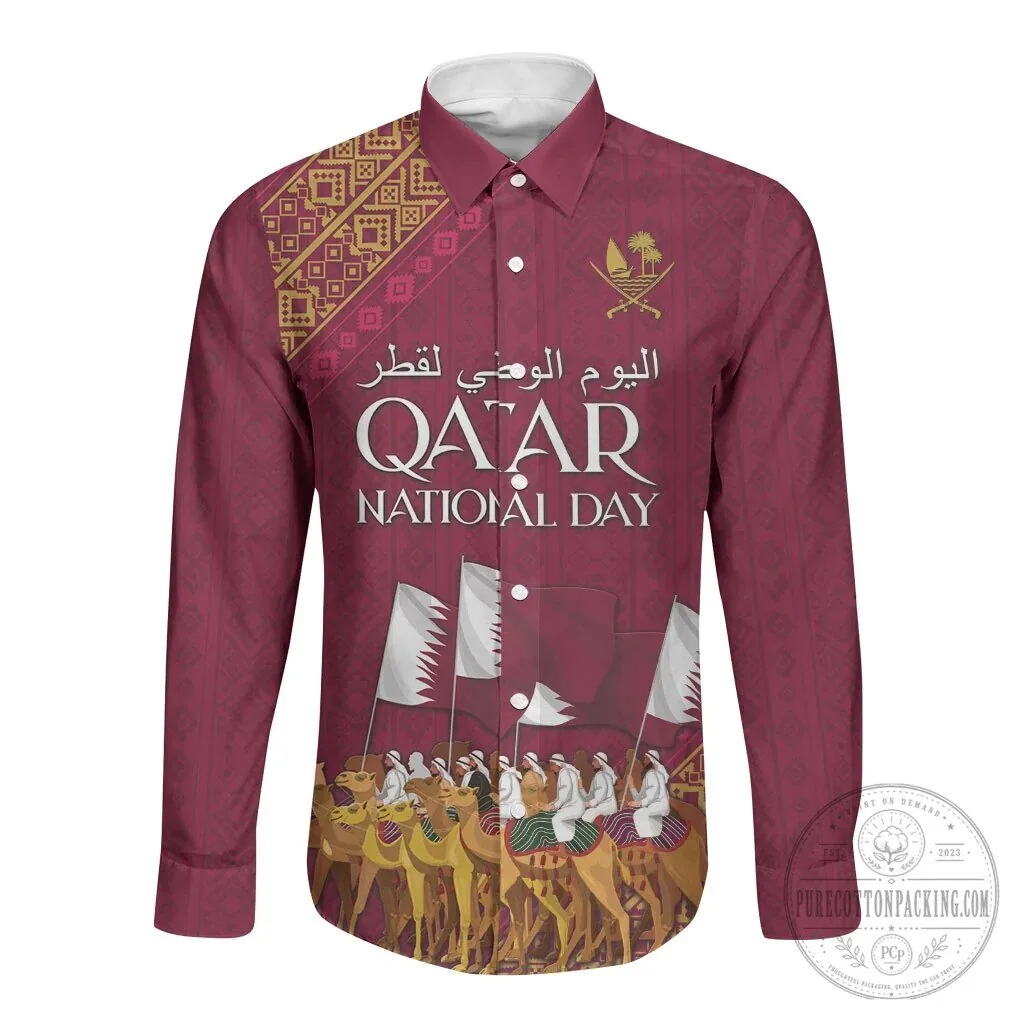 Qatar National Day Celebration Arabian Peninsula Camel Parade Long-Sleeve Button Shirt