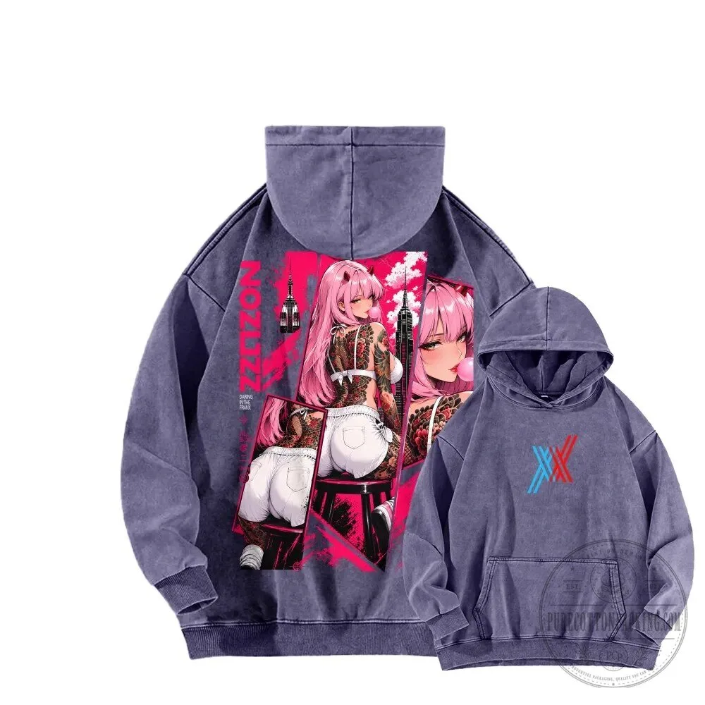 Darling in the Franxx Zero Two Anime Manga Washed Hoodie Sweatshirt