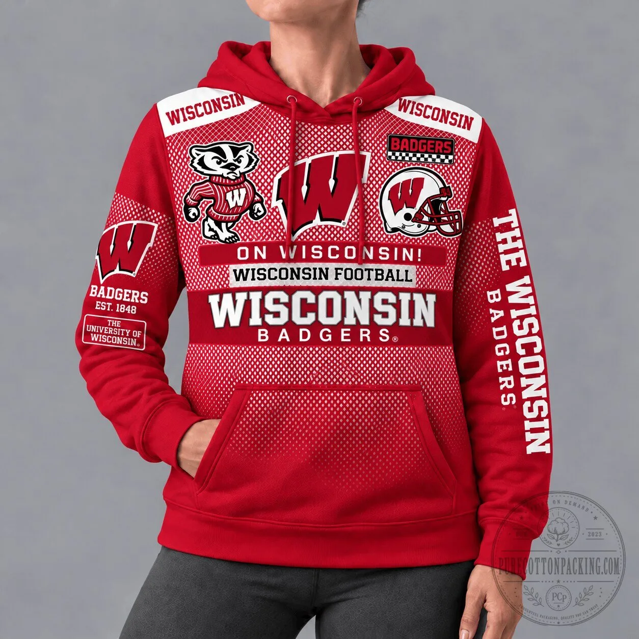 Wisconsin Badgers Football Team Mascot Logo Red Patterned Hoodie 1 Wisconsin Badgers Football Team Mascot Logo Red Patterned Hoodie