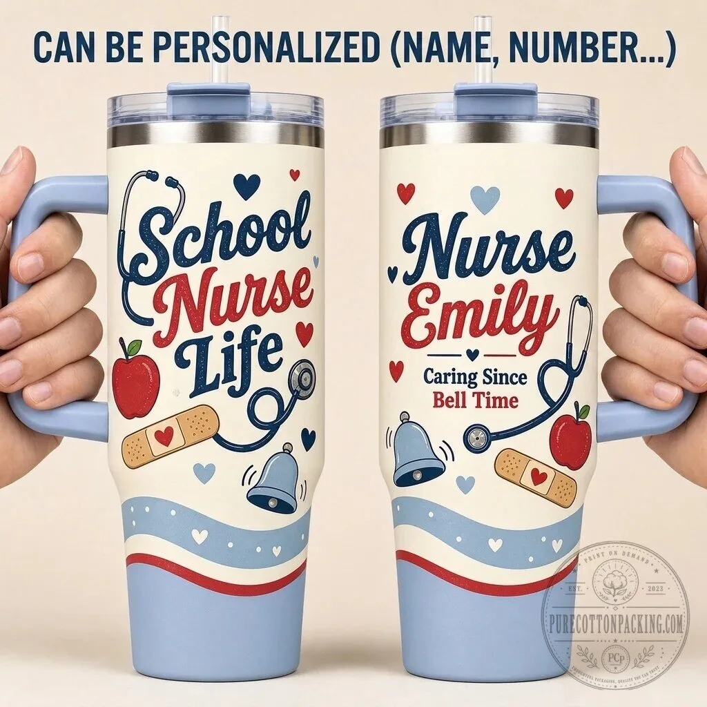 Personalized School Nurse Life Tumbler with Handle, Custom Name Nurse Gift