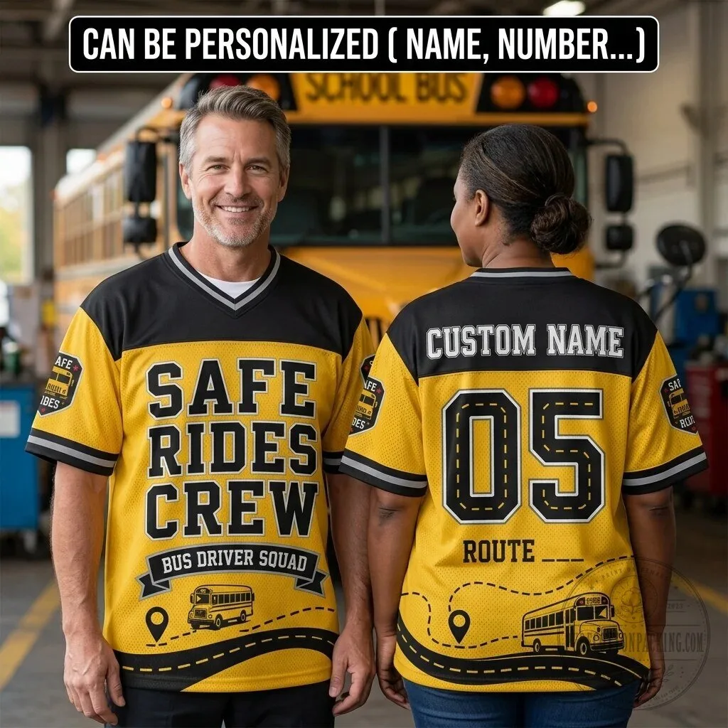 Bus Driver Safe Rides Crew Personalized Yellow Football Jersey