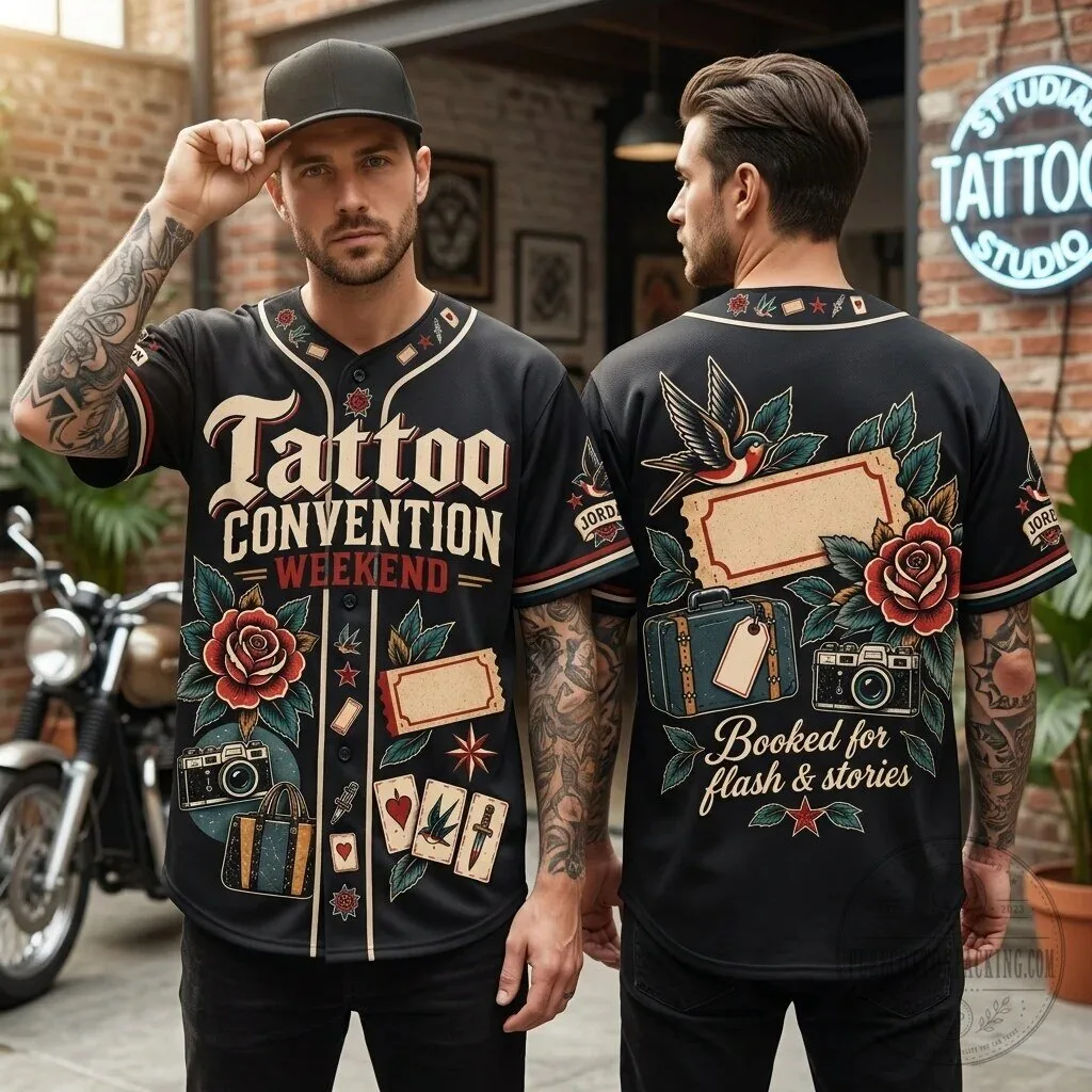 Tattoo Convention Weekend Traditional Flash Art Style Baseball Jersey 1 Tattoo Convention Weekend Traditional Flash Art Style Baseball Jersey