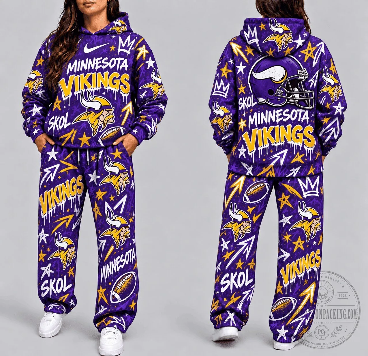 Purple Hoodie featuring Minnesota Vikings Graffiti Art for Football Fans