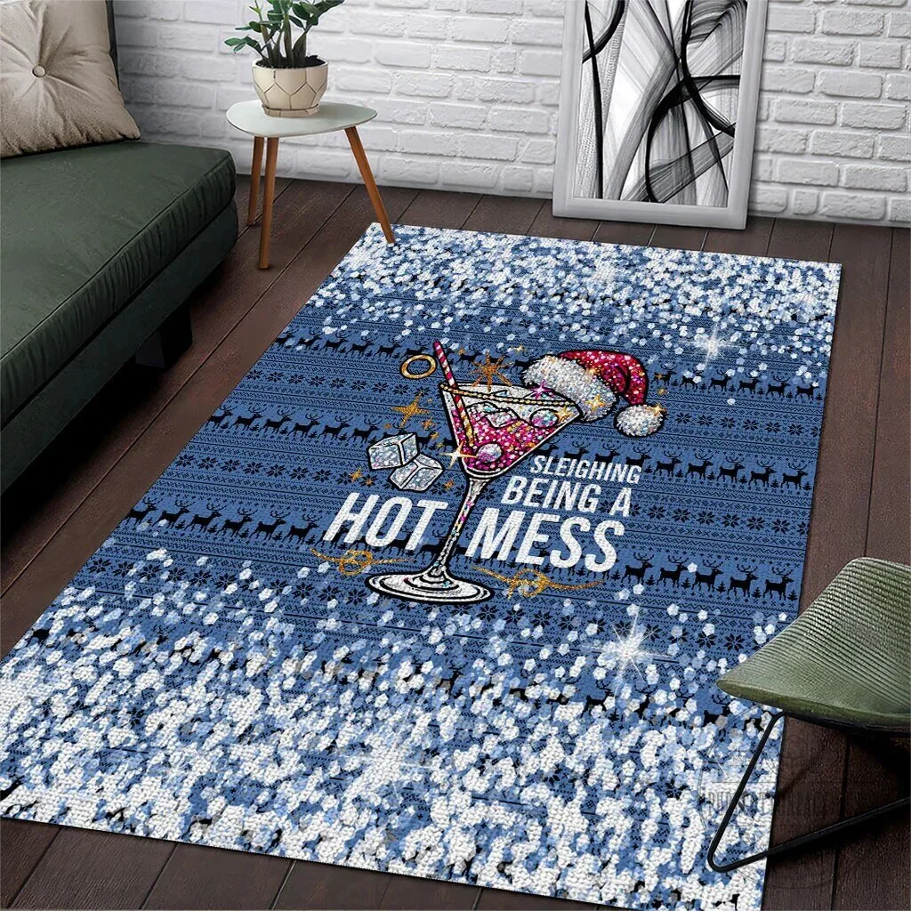 Sleighing Being A Hot Mess Christmas Cocktail Martini Glass Area Rug
