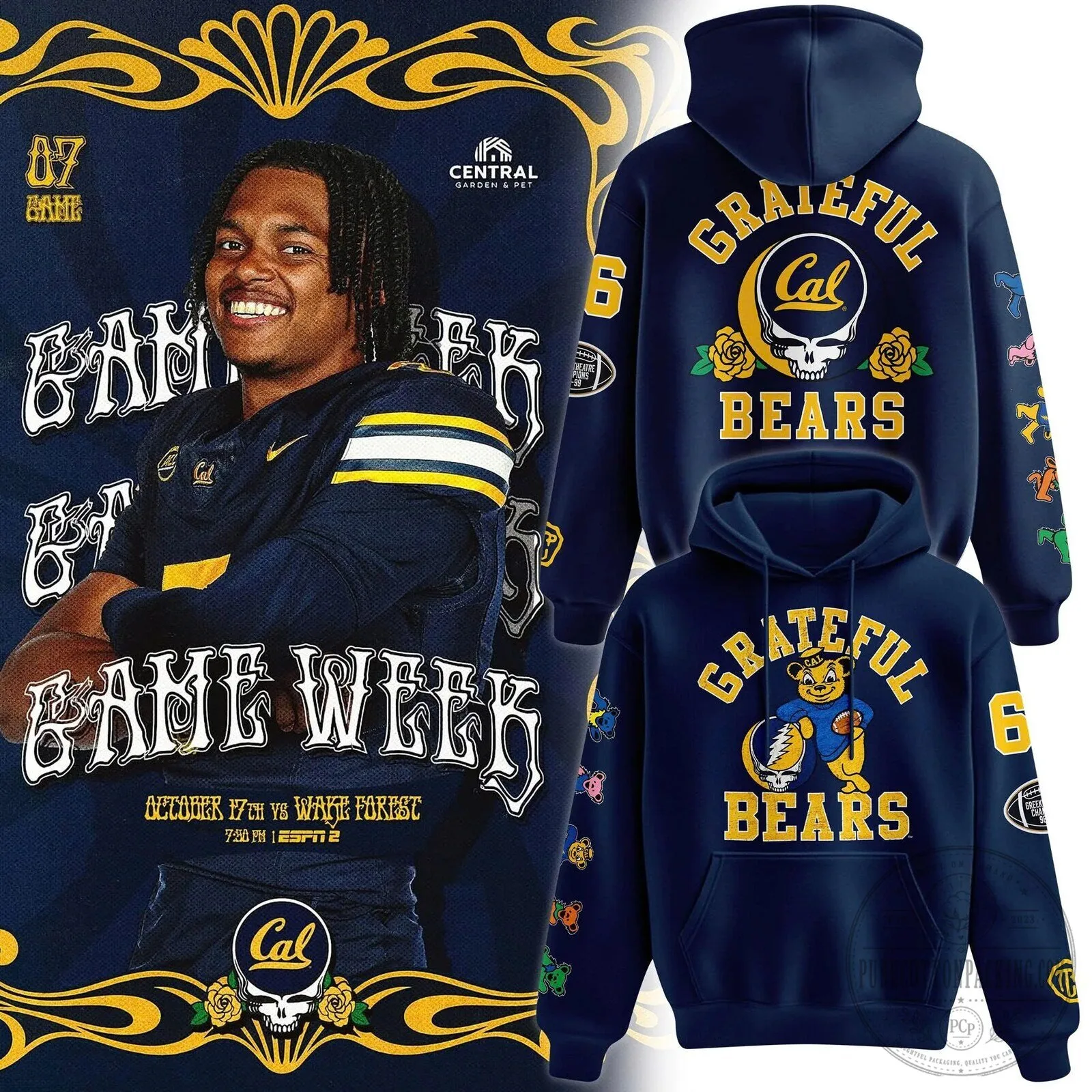 California Golden Bears Football Grateful Dead Inspired Navy Hoodie