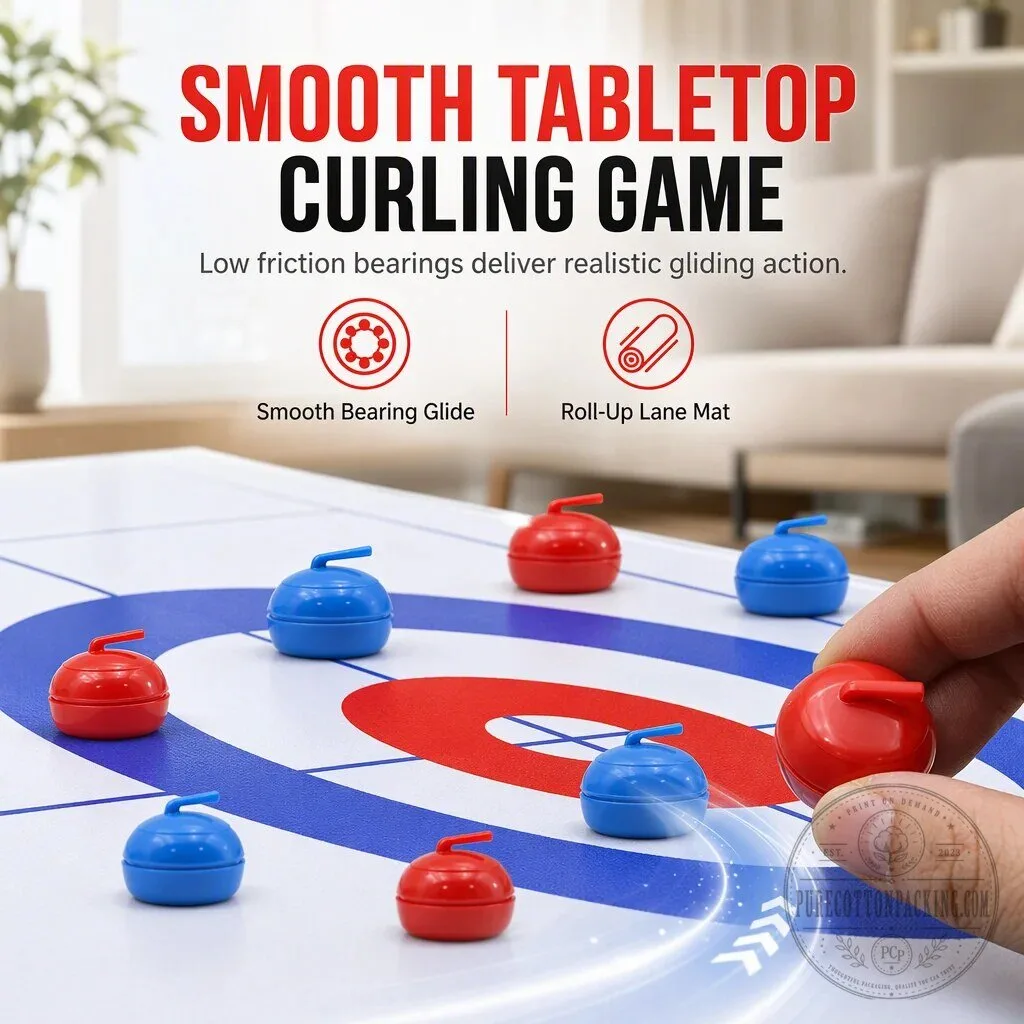 Tabletop Mini Curling Game Set with Roll-Up Mat and Plastic Stones
