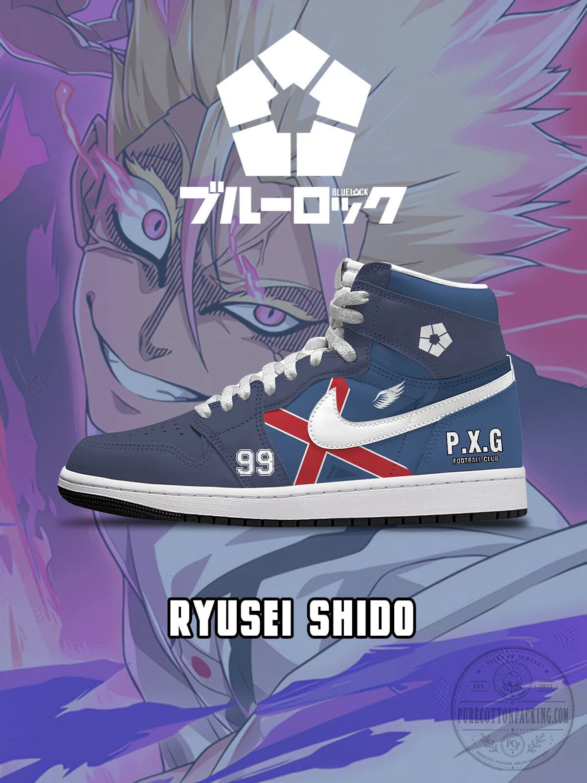 Ryusei Shido Blue Lock Anime High-Top Sneakers Custom Football Club Shoes
