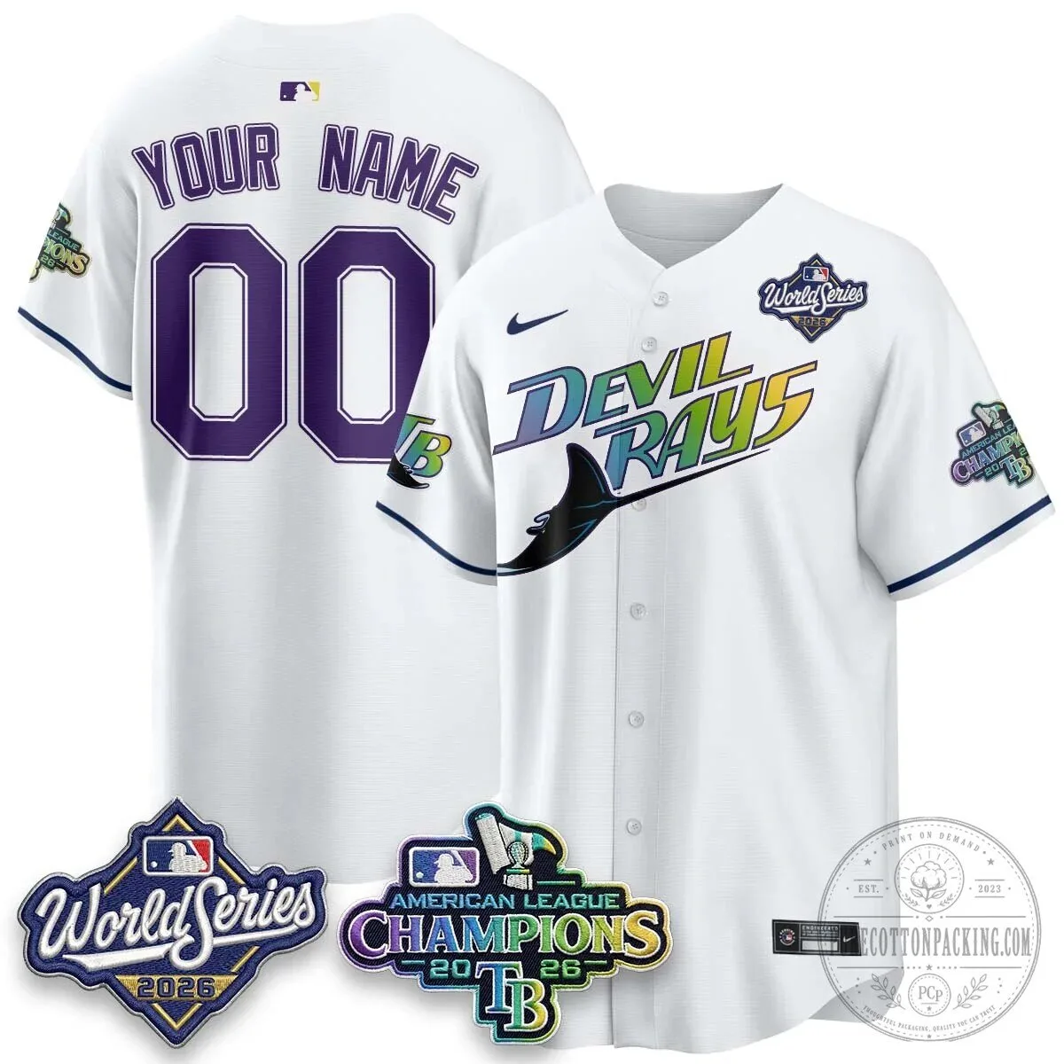 Tampa Bay Devil Rays 2026 World Series Champions Custom Baseball Jersey