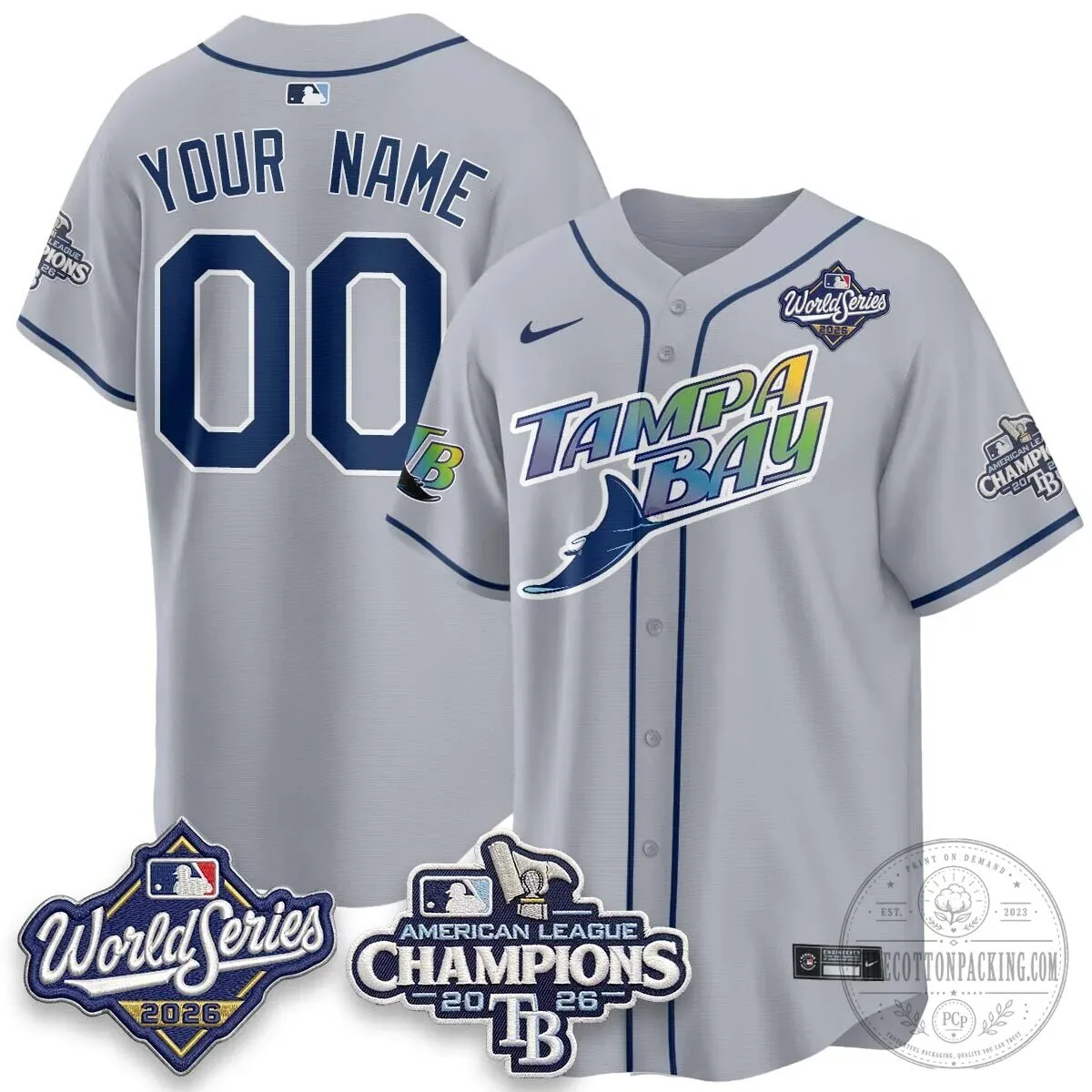 Tampa Bay Devil Rays 2026 World Series Champions Custom Baseball Jersey 8 Tampa Bay Devil Rays 2026 World Series Champions Custom Baseball Jersey