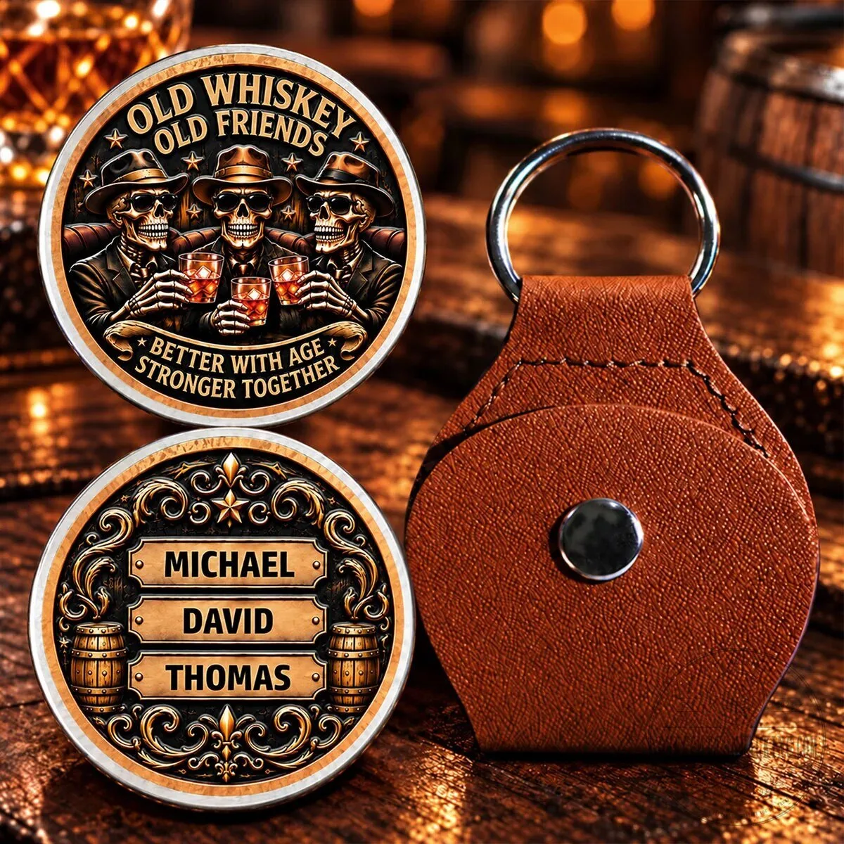 Old Whiskey Old Friends Personalized Pocket Hug Keychain for Best Friends