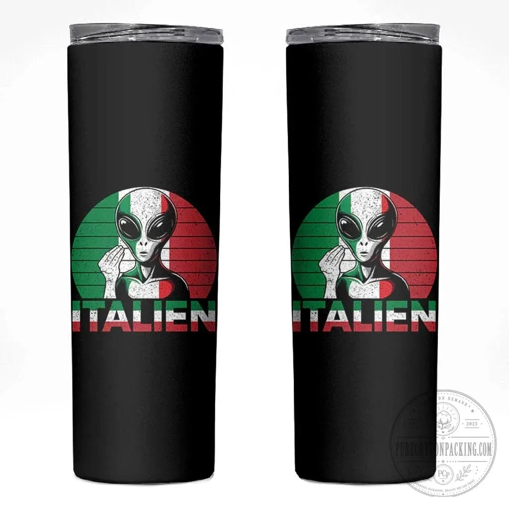 Funny Italian Alien Pun Skinny Tumbler, Italien Italy Hand Gesture Design