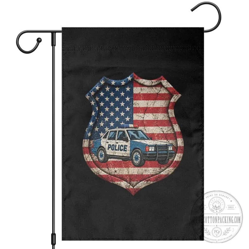 Vintage Police Shield American Flag Garden Flag Patriotic Law Enforcement
