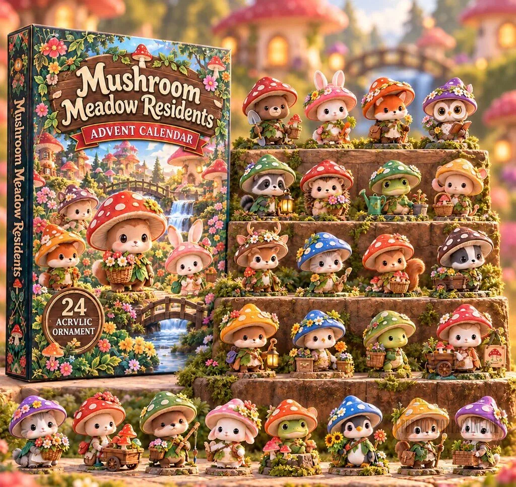 Mushroom Meadow Residents Advent Calendar 24 Acrylic Ornaments Blind Box