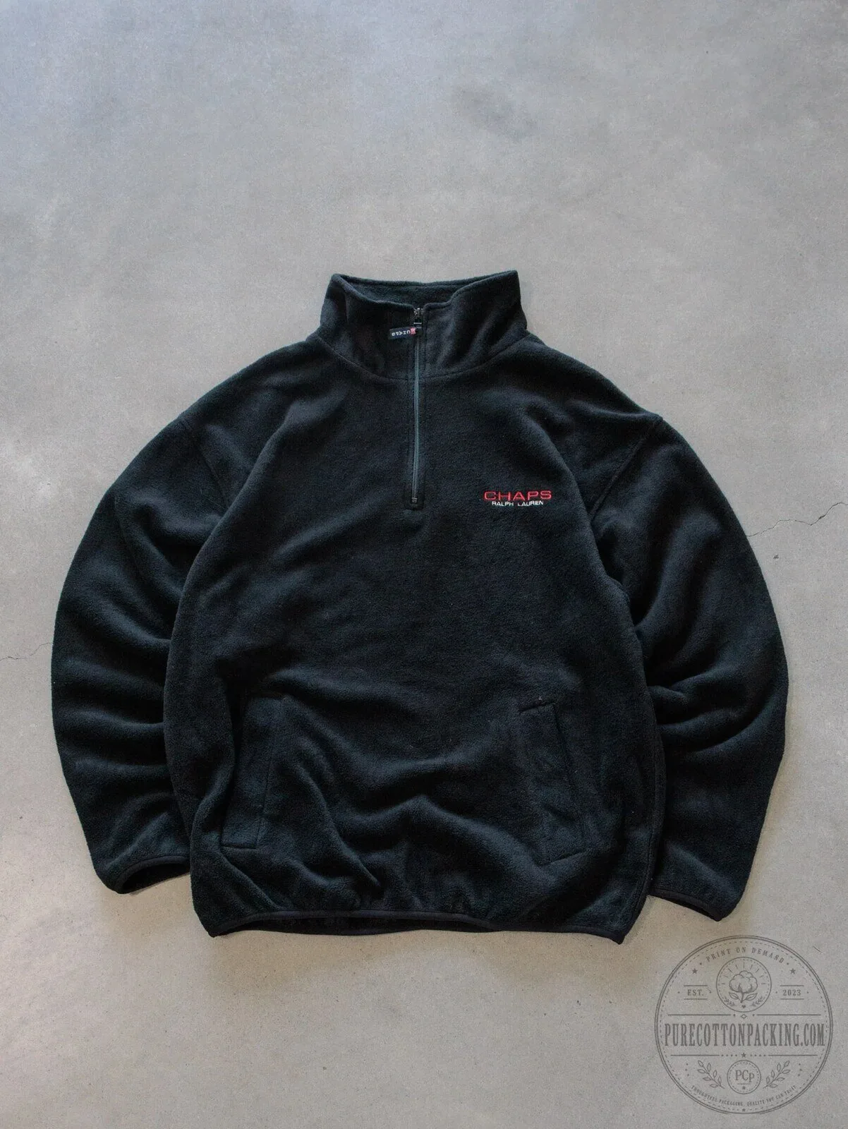 Chaps Ralph Lauren Black Quarter Zip Fleece Pullover Sweatshirt