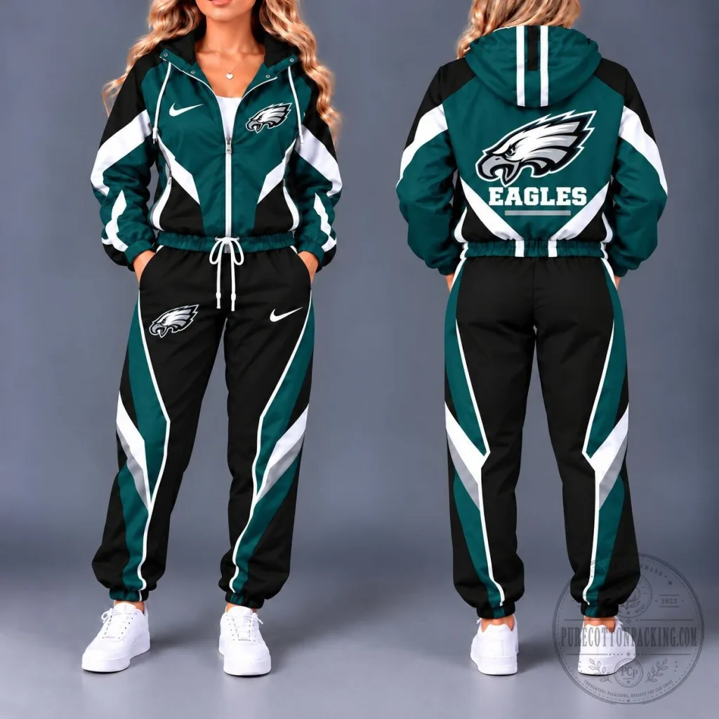 Philadelphia Eagles NFL Team Logo Full Zip Hooded Windbreaker Jacket Philadelphia Eagles NFL Team Logo Full Zip Hooded Windbreaker Jacket