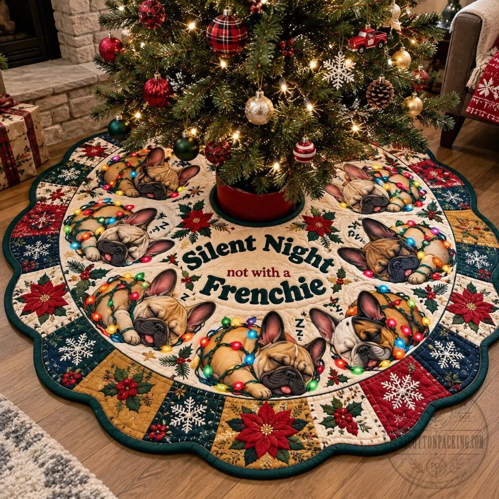 Silent Night Not With A French Bulldog Christmas Tree Skirt Silent Night Not With A French Bulldog Christmas Tree Skirt