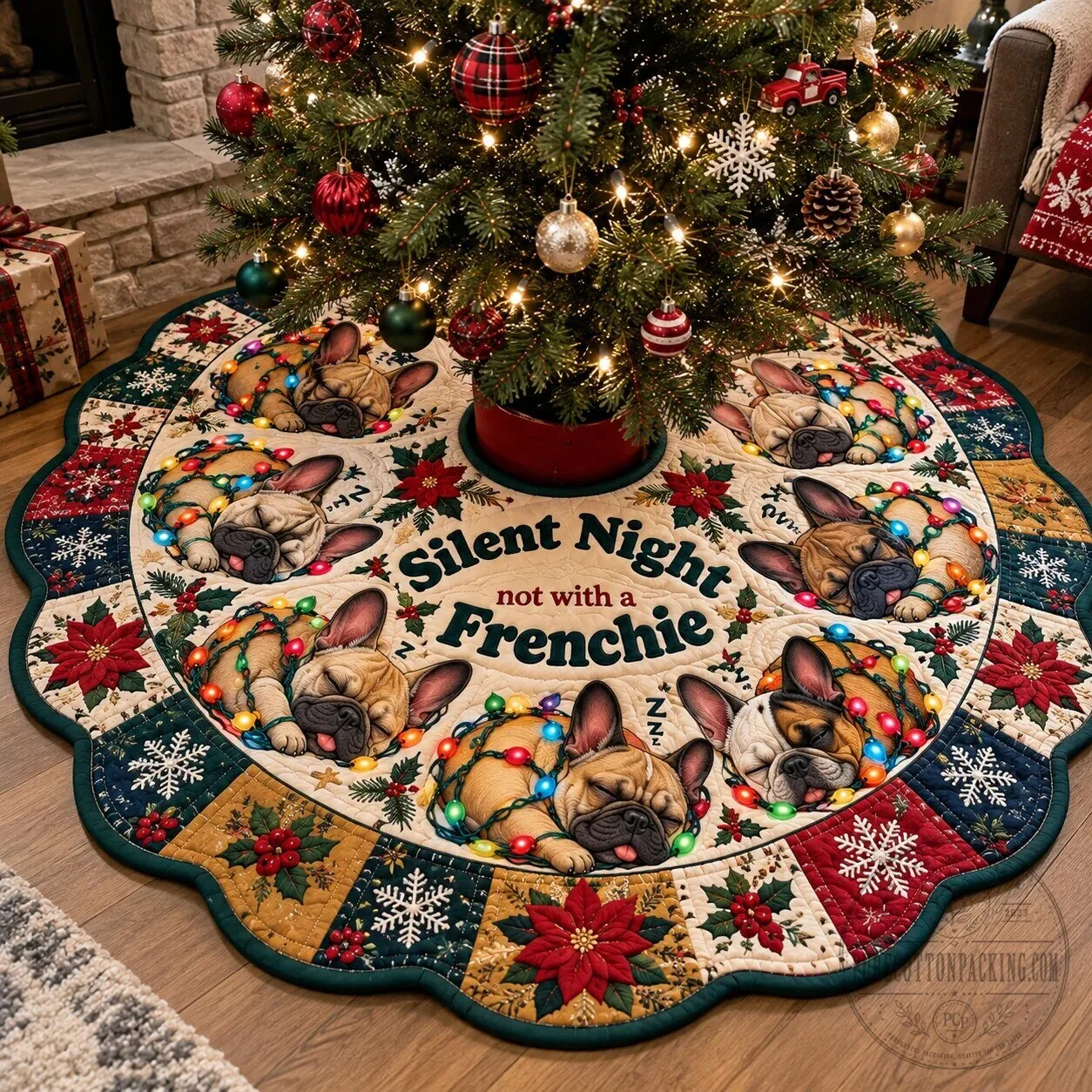 Silent Night Not With A French Bulldog Christmas Tree Skirt 5 Silent Night Not With A French Bulldog Christmas Tree Skirt