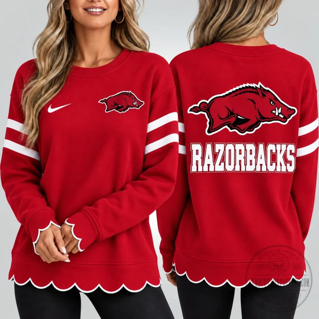 Arkansas Razorbacks Women's Scalloped Hem Crewneck Sweatshirt Arkansas Razorbacks Women's Scalloped Hem Crewneck Sweatshirt