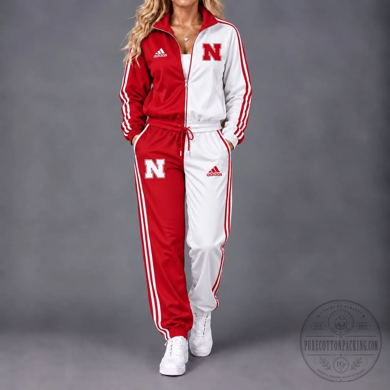 Nebraska Cornhuskers Red White Split Colorblock Tracksuit Jacket