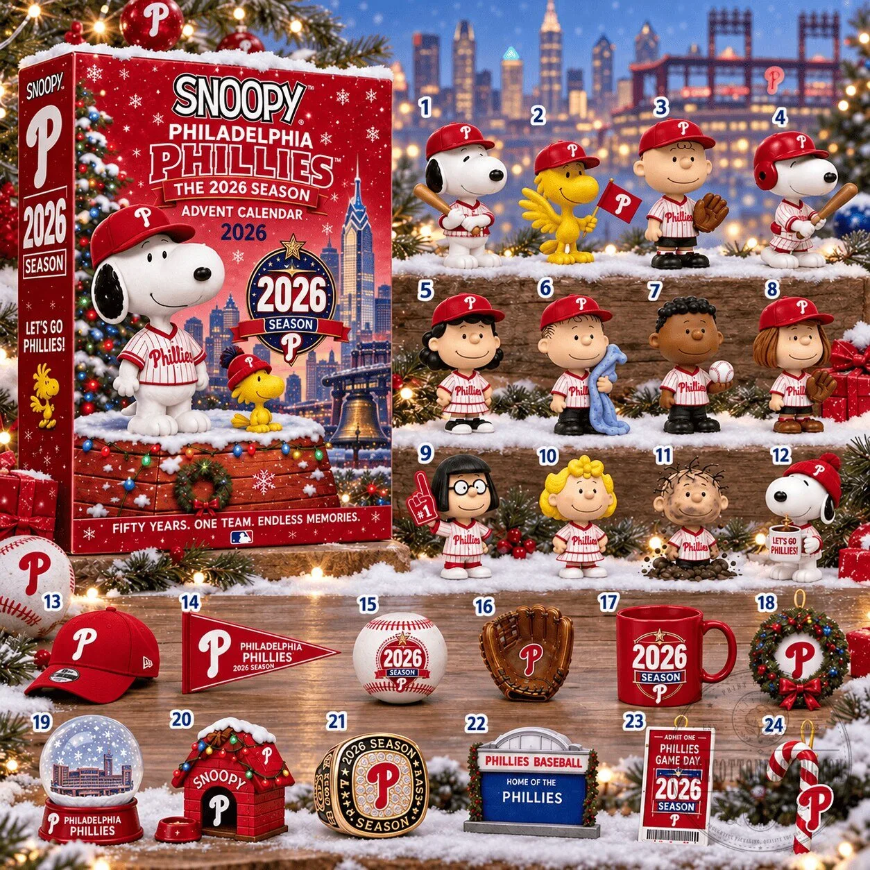 Philadelphia Phillies Snoopy 2026 Season MLB Christmas Advent Calendar 2D