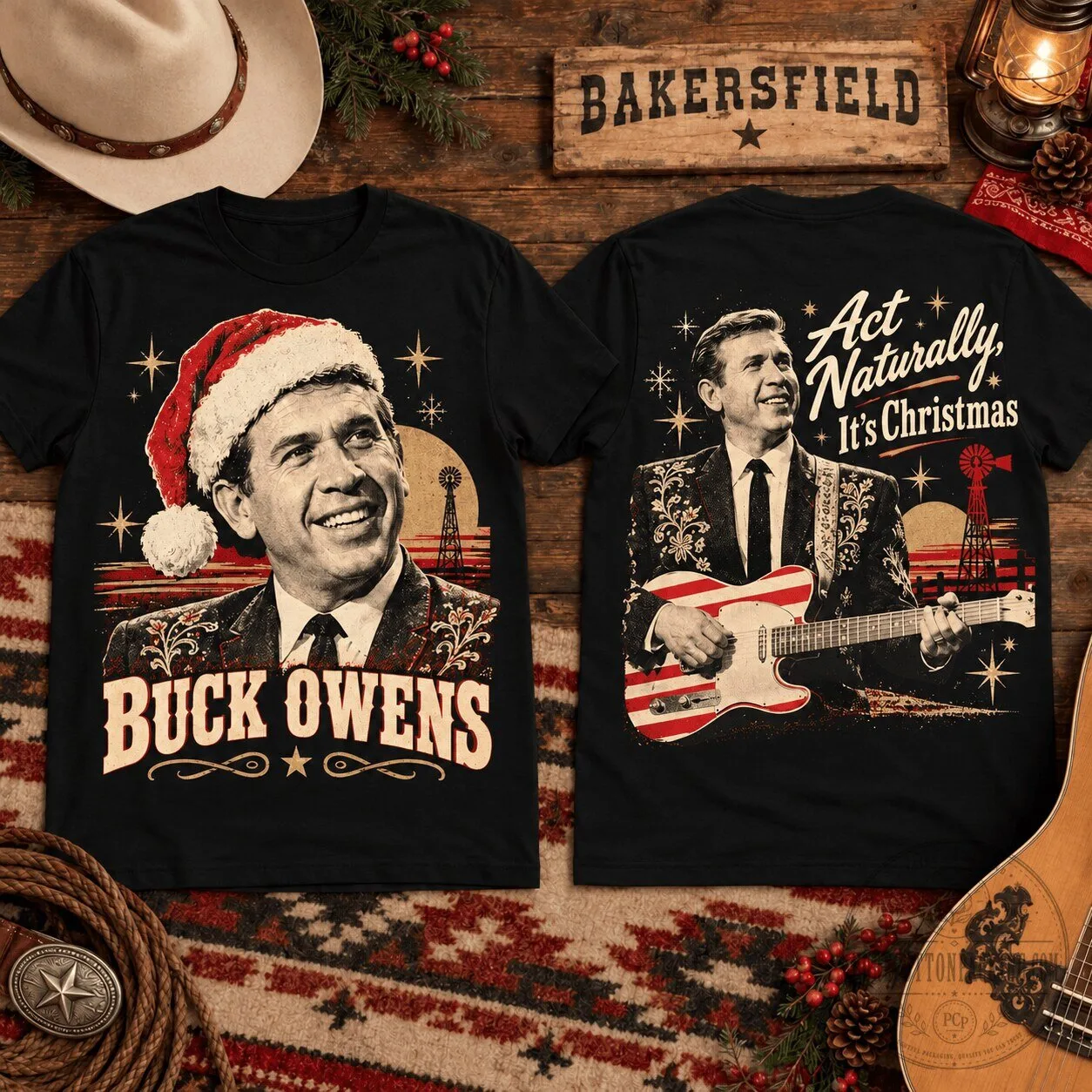 Buck Owens Act Naturally It's Christmas Holiday Portrait T-Shirt 1 buck owens act naturally it s christmas holiday portrait t shirt featured