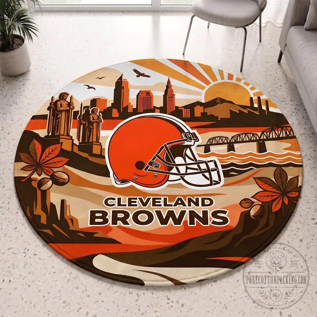 Cleveland Browns Football Team Round Area Rug for Living Room or Man Cave Decor