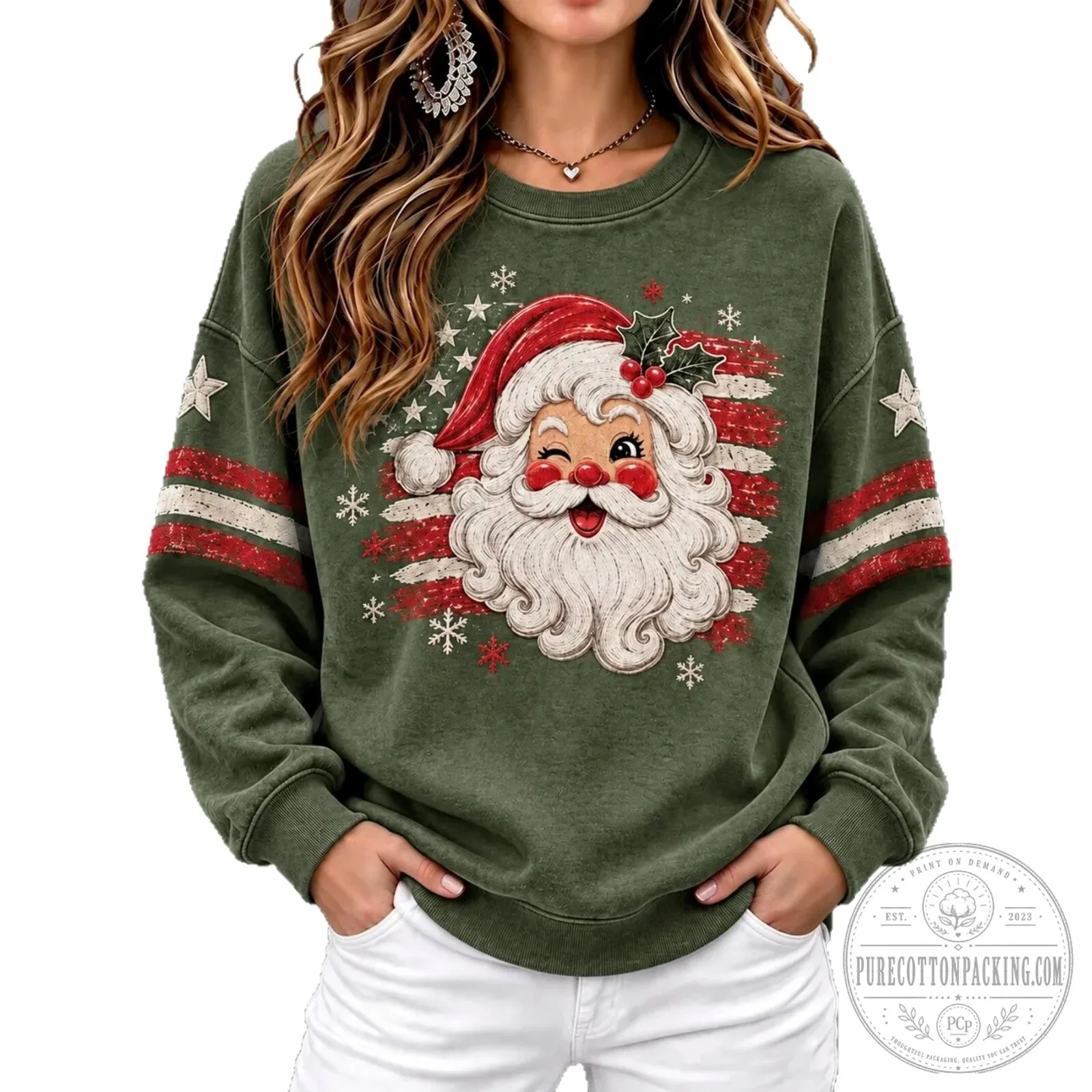 Patriotic Santa Claus Face American Flag Christmas Crewneck Sweatshirt 10 Patriotic Santa Claus Face American Flag Christmas Crewneck Sweatshirt