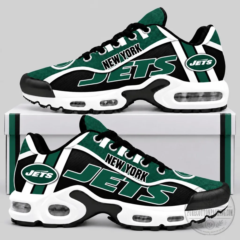Air Cushion Running Shoes with Bold Wordmark for New York Jets Fans Air Cushion Running Shoes with Bold Wordmark for New York Jets Fans